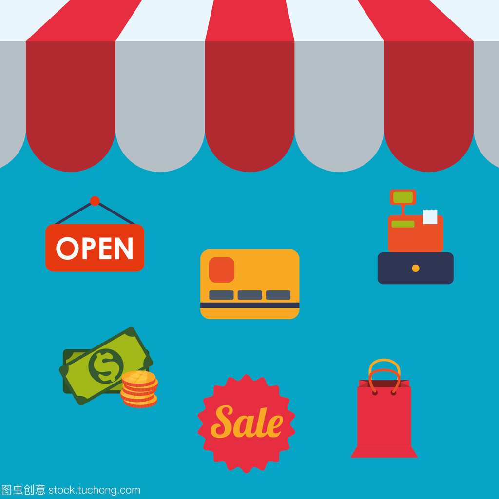 購物市場店商店圖標集